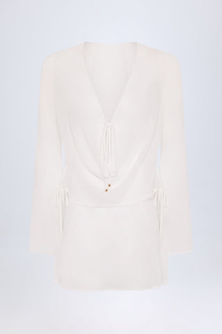 Cowl-Neck Mini Dress in White