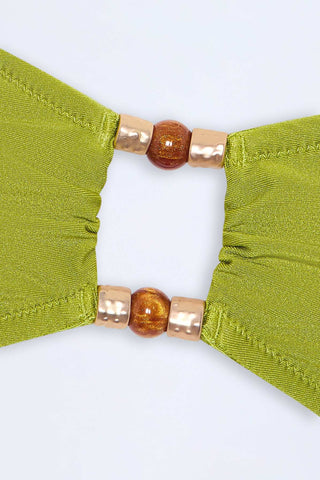 Bead-Embellished Bandeau Bikini Top in Olive Green
