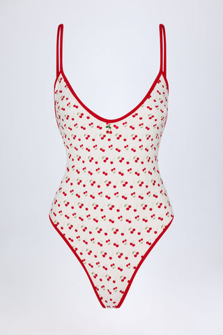 Charm-Detail Cross-Back Swimsuit in Cherry Print