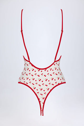 Charm-Detail Cross-Back Swimsuit in Cherry Print