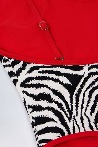 Charm-Detail Cross-Back Swimsuit in Zebra Print