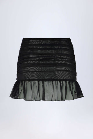 Hardware-Detail Ruffled Mid-Rise Mini Skirt in Black