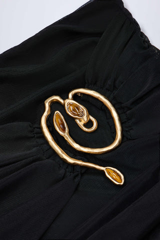 Hardware-Detail Ruffled Mid-Rise Mini Skirt in Black