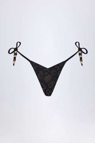 Charm-Detail Thong Bikini Bottoms in Black