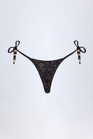 Charm-Detail Thong Bikini Bottoms in Black