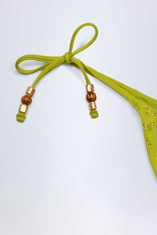 Charm-Detail Thong Bikini Bottoms in Olive Green