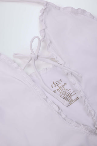 Ruffled Cut-Out Halterneck Swimsuit in White