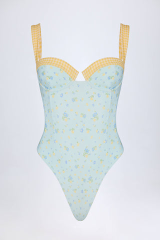 Underwired Balconette Swimsuit in Blue Floral