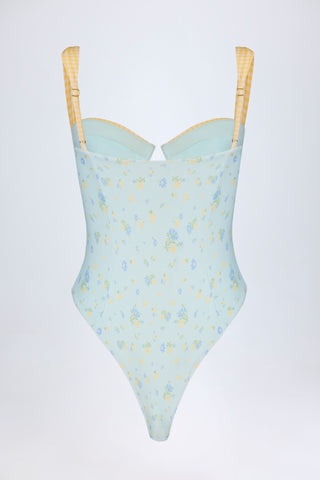 Underwired Balconette Swimsuit in Blue Floral