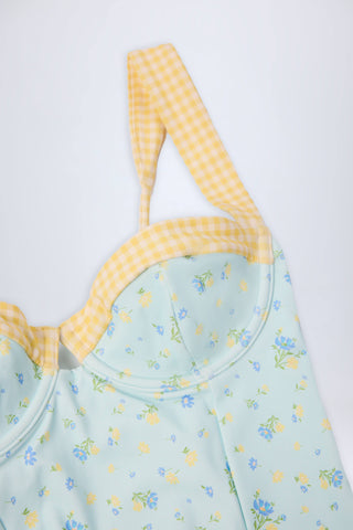 Underwired Balconette Swimsuit in Blue Floral