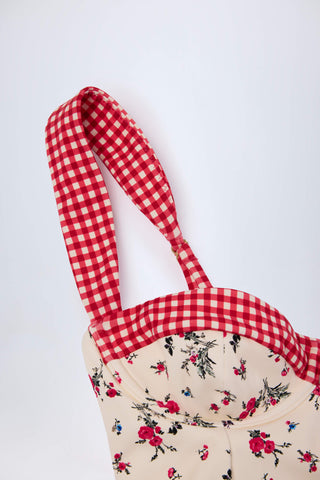 Underwired Balconette Swimsuit in Red Floral