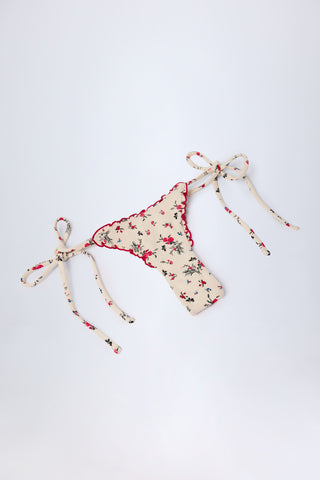 Side-Tie Thong Bikini Bottoms in Red Floral