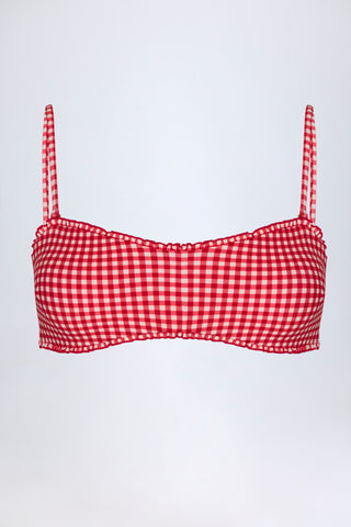 Ruffled Bandeau Bikini Top in Red Gingham