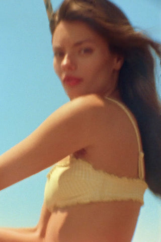 Ruffled Bandeau Bikini Top in Yellow Gingham