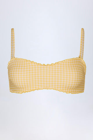 Ruffled Bandeau Bikini Top in Yellow Gingham