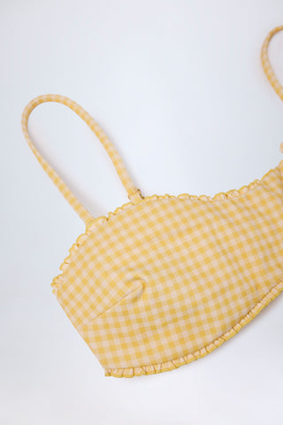 Ruffled Bandeau Bikini Top in Yellow Gingham