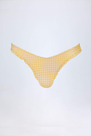 Ruffled Cheeky Bikini Bottoms in Yellow Gingham