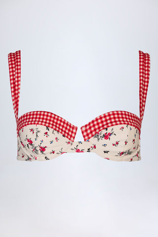 Underwired Balconette Bikini Top in Red Floral