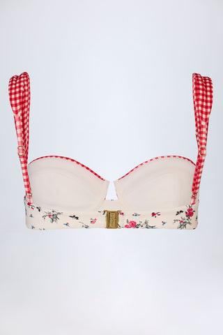 Underwired Balconette Bikini Top in Red Floral