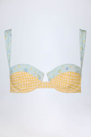 Underwired Balconette Bikini Top in Yellow Gingham