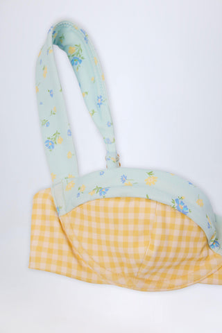 Underwired Balconette Bikini Top in Yellow Gingham