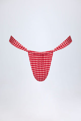 Ruched Thong Bikini Bottoms in Red Gingham