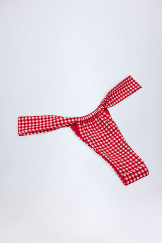 Ruched Thong Bikini Bottoms in Red Gingham