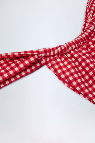 Ruched Thong Bikini Bottoms in Red Gingham