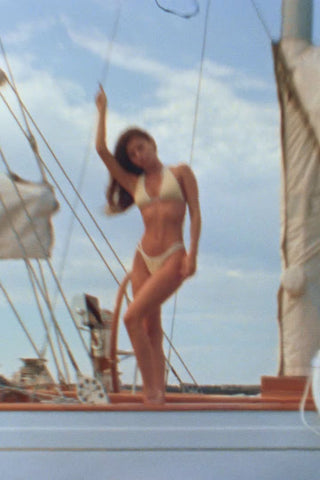 Halterneck Bikini Top in Yellow Gingham