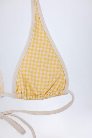 Halterneck Bikini Top in Yellow Gingham