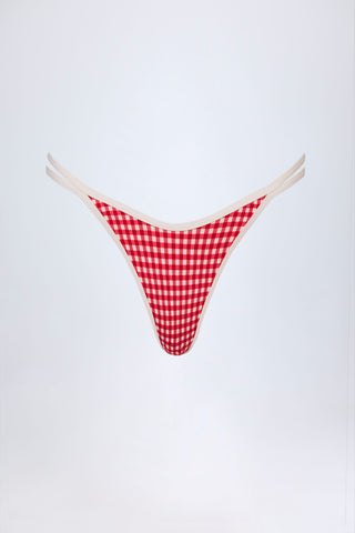 Double-Strap Cheeky Bikini Bottoms in Red Gingham