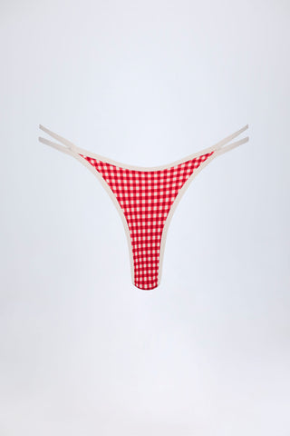 Double-Strap Cheeky Bikini Bottoms in Red Gingham