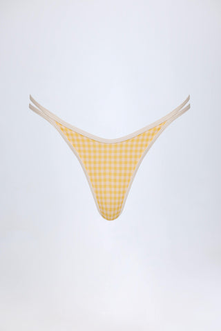 Double-Strap Cheeky Bikini Bottoms in Yellow Gingham
