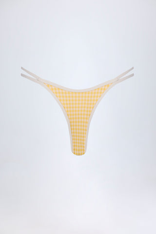 Double-Strap Cheeky Bikini Bottoms in Yellow Gingham
