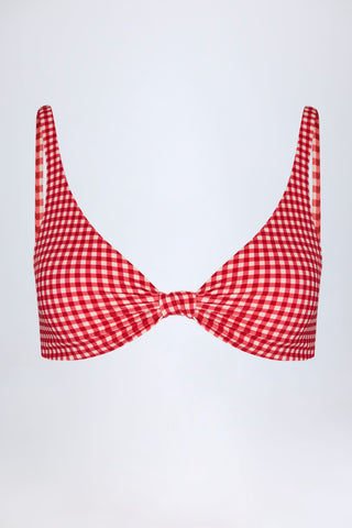 Knot-Detail Bikini Top in Red Gingham