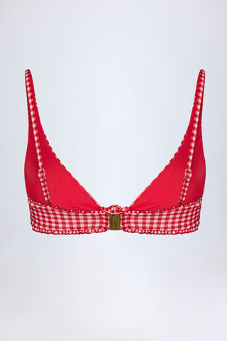 Knot-Detail Bikini Top in Red Gingham