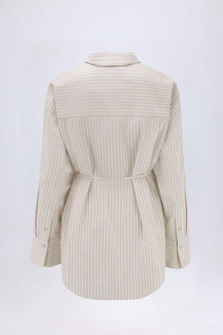 Oversized Cotton-Poplin Shirt in Taupe Stripe