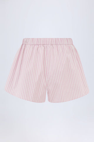 Mid-Rise Cotton-Poplin Shorts in Pink Stripe