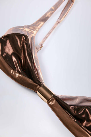 Ruched Bikini Top in Bronze Gold