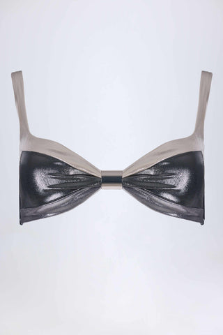 Ruched Bikini Top in Silver Chrome
