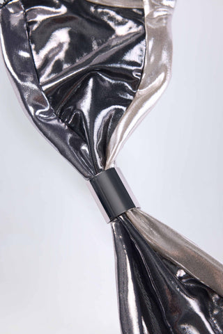 Ruched Bikini Top in Silver Chrome