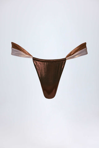 Ruched Thong Bikini Bottoms in Bronze Gold