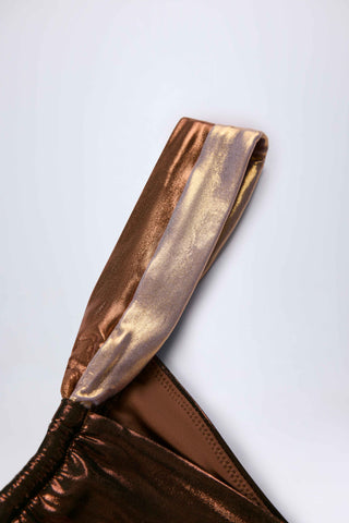 Ruched Thong Bikini Bottoms in Bronze Gold