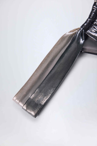 Ruched Thong Bikini Bottoms in Silver Chrome