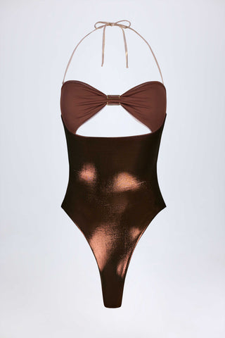 Panelled Cut-out Swimsuit in Bronze Gold
