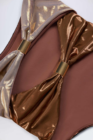 Panelled Cut-out Swimsuit in Bronze Gold