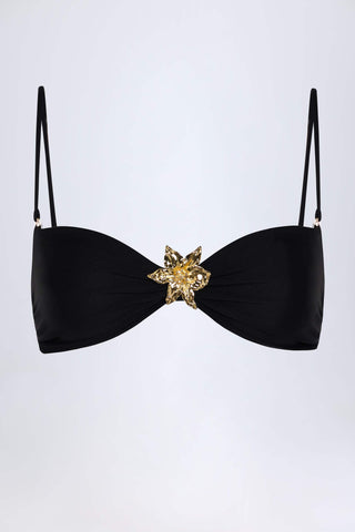 Hardware-Detail Halterneck Bikini Top in Black