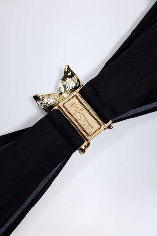 Hardware-Detail Halterneck Bikini Top in Black