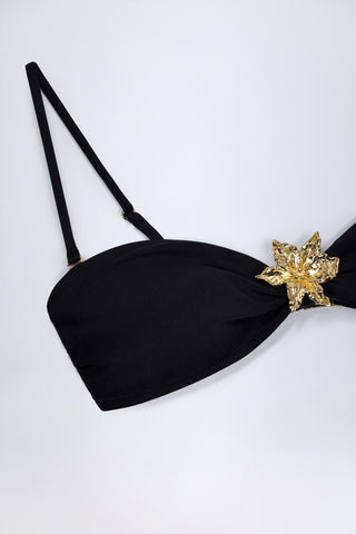 Hardware-Detail Halterneck Bikini Top in Black