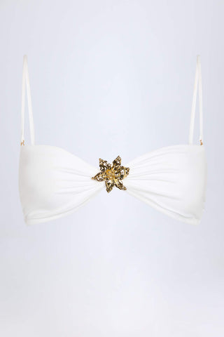 Hardware-Detail Halterneck Bikini Top in White